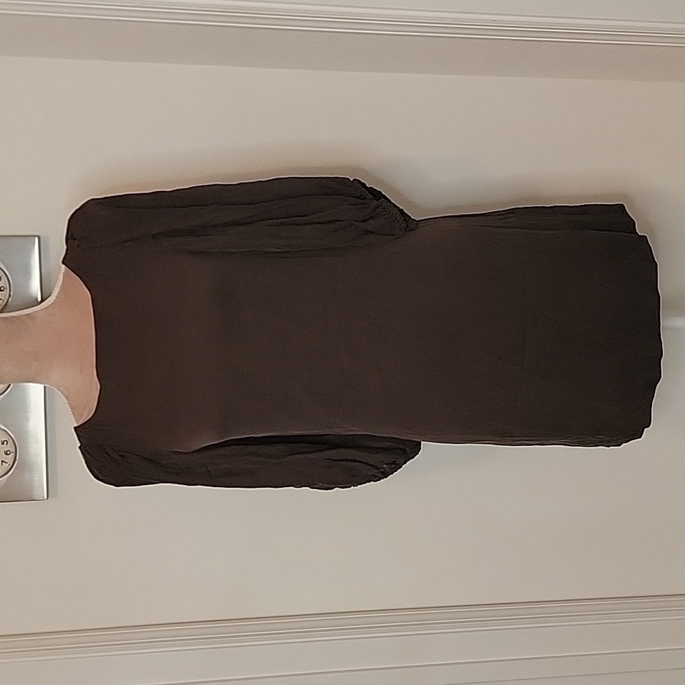 Alice & Olivia, Size S Chocolate Brown Silk Dress With Sheer Puff Sleeve, Euc